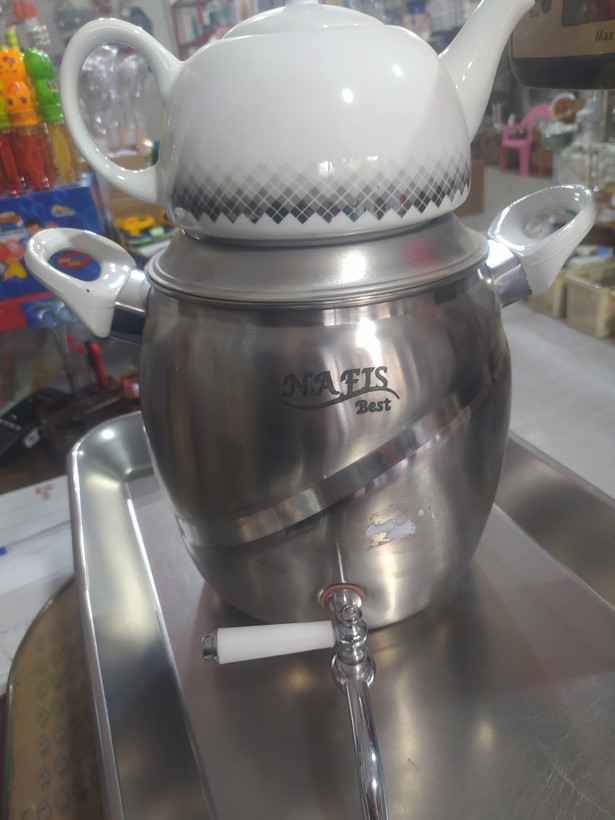 ست کتری و قوری نفیس ظرفیت ۶ لیتر ( کفه چدن - استیل بدنه ضخیم ) - امکان خرید به صورت اقساطی