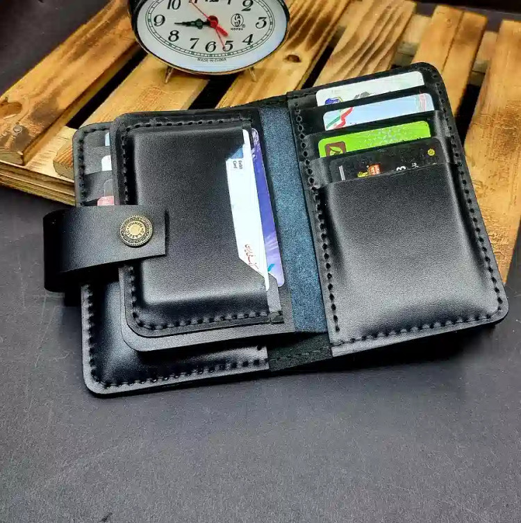 کیف جا کارتی چرم طبیعی مشکی مدل j109 -امکان خرید به صورت اقساطی