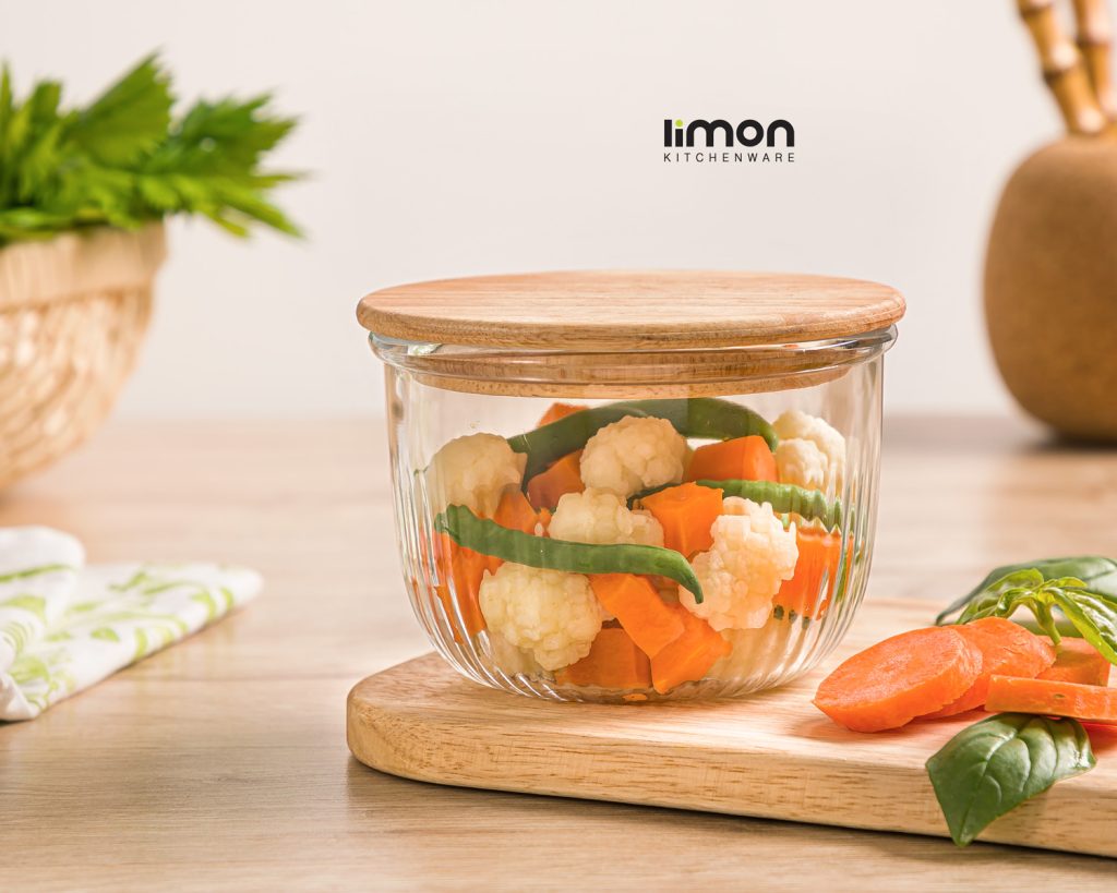 ظرف شیشه ای گرد در چوبی 470 میلی لیتر - امکان خرید به صورت اقساطی