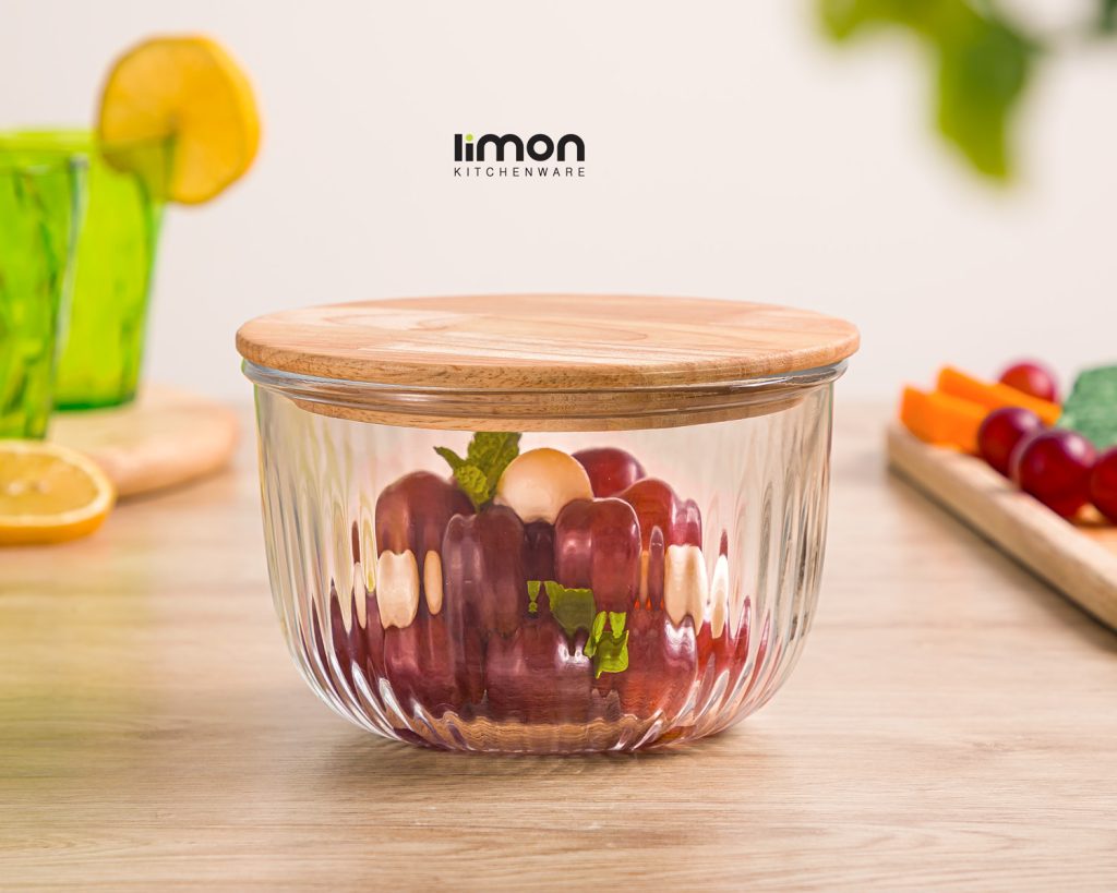 ظرف شیشه ای گرد در چوبی 970 میلی لیتر - امکان خرید به صورت اقساطی